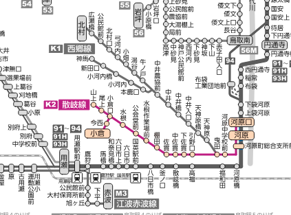 (K2)散岐線路線図